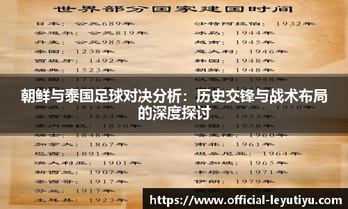 朝鲜与泰国足球对决分析：历史交锋与战术布局的深度探讨